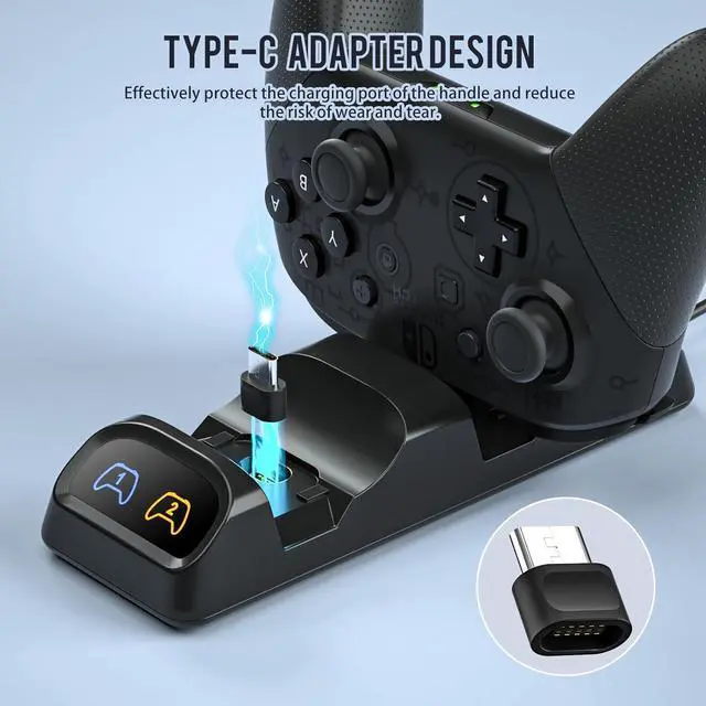 Alt view image 5 of 7 - WERLEO Switch Controller Charger, Fast Charging Dock for Switch Pro Controller, Xbox Series X/S, PS5, and Type-C Gamepads Dual Charger Station with LED Indicators, and Type-C Adapter