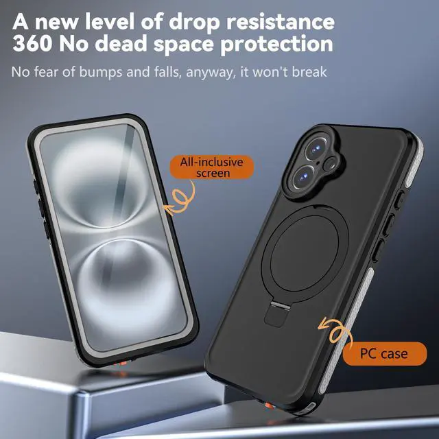 Alt view image 4 of 7 - WERLEO Magnetic Waterproof Case for iPhone 16 [Built-in Ring Invisible Stand & Screen Protector][IP68 Underwater][Dropproof] Shockproof Protective Cover for iPhone 16 6.1"