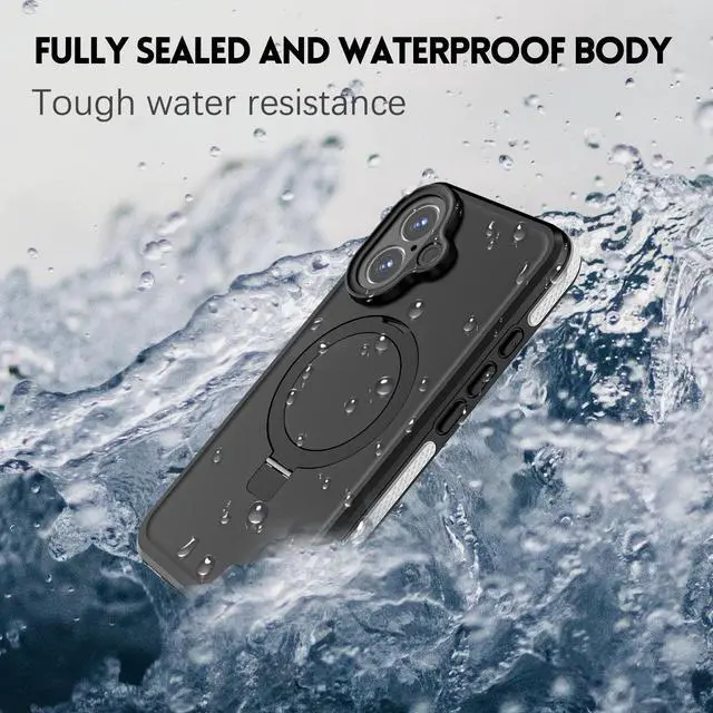 Alt view image 2 of 7 - WERLEO Magnetic Waterproof Case for iPhone 16 [Built-in Ring Invisible Stand & Screen Protector][IP68 Underwater][Dropproof] Shockproof Protective Cover for iPhone 16 6.1"