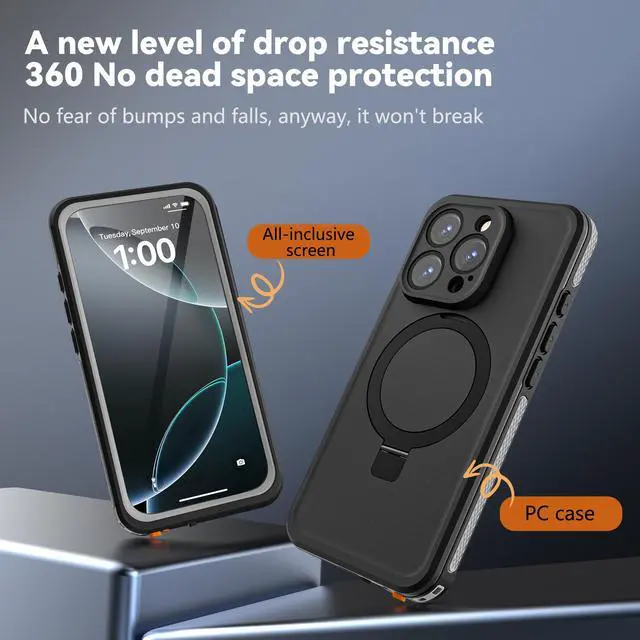 Alt view image 5 of 7 - WERLEO Magnetic Waterproof for iPhone 16 Pro Case with[Built-in Screen Protector][Invisible Stand][Fit for MagSafe][360ºFull Body Sealed] Heavy Duty Rugged IP68 Underwater Case for iPhone 16 Pro 6.3"