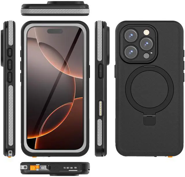 Alt view image 6 of 7 - WERLEO Magnetic Waterproof for iPhone 16 Pro Max Case with [Built-in Screen Protector][Invisible Stand][Fit for MagSafe][360º Full Body Sealed] Rugged IP68 Underwater Case for iPhone 16 Pro Max 6.9"