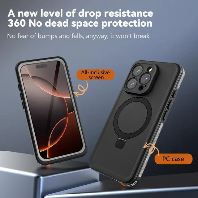 Alt view image 5 of 7 - WERLEO Magnetic Waterproof for iPhone 16 Pro Max Case with [Built-in Screen Protector][Invisible Stand][Fit for MagSafe][360º Full Body Sealed] Rugged IP68 Underwater Case for iPhone 16 Pro Max 6.9"
