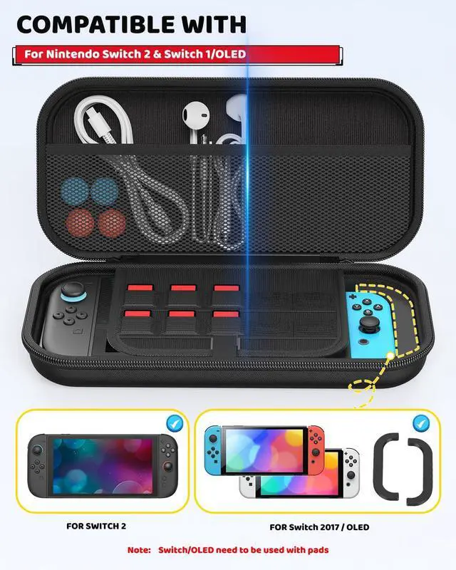 Alt view image 5 of 7 - WERLEO Switch Case for Nintendo Switch 2 (2025) with 2pcs Screen Protectors, Hard Shell Carry Case with Soft Lining, 10 Card Slots, Durable Ballistic Nylon, Soft Silicone Handle for Nintendo Switch2
