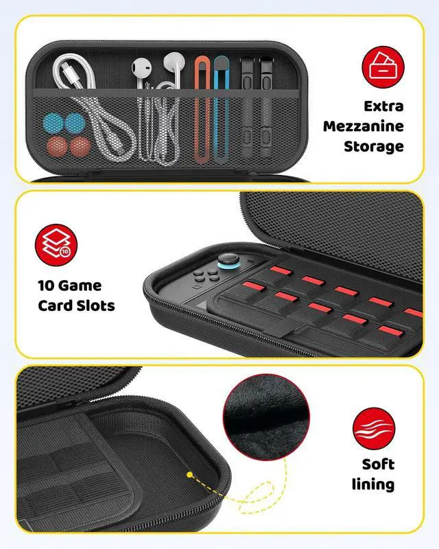Alt view image 3 of 7 - WERLEO Switch Case for Nintendo Switch 2 (2025) with 2pcs Screen Protectors, Hard Shell Carry Case with Soft Lining, 10 Card Slots, Durable Ballistic Nylon, Soft Silicone Handle for Nintendo Switch2