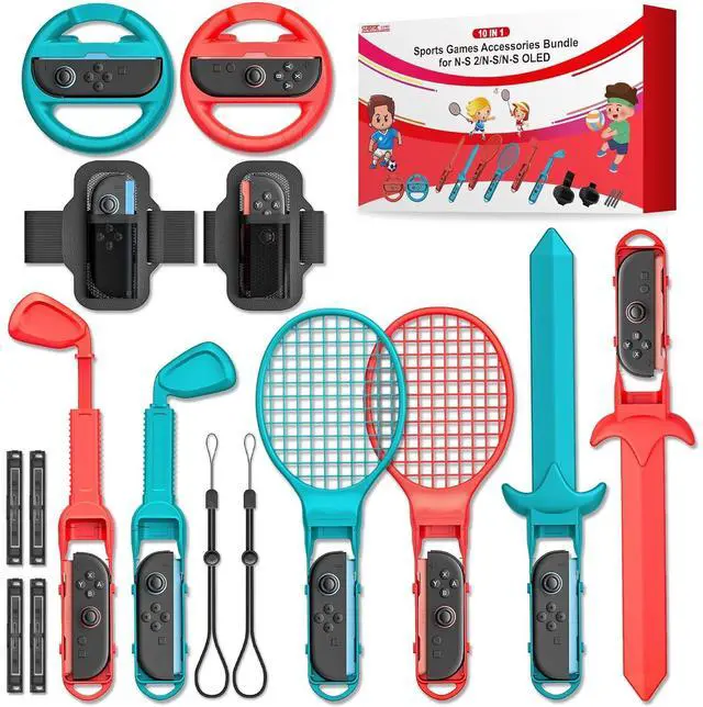 Main image of WERLEO Switch 2 Sports Accessories Bundle, 10-in-1 Family Pack with Tennis Rackets, Adjustable Golf Clubs, Swords for Nintendo Switch 2 Sports Games, Premium Game Kit for Switch 2
