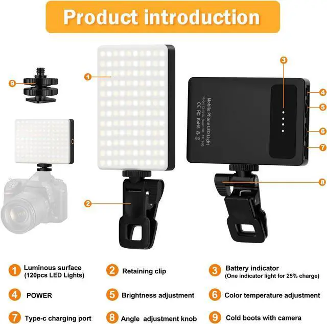 Alt view image 7 of 7 - WERLEO 120 LED Selfie Light for iPhone, Portable Phone Light with Clip & Camera Tripod Adapter - 8000mAh Rechargeable, 3 Lighting Modes, CRI 97+ for Video Recording, TikTok, Vlogging, Laptop, Makeup