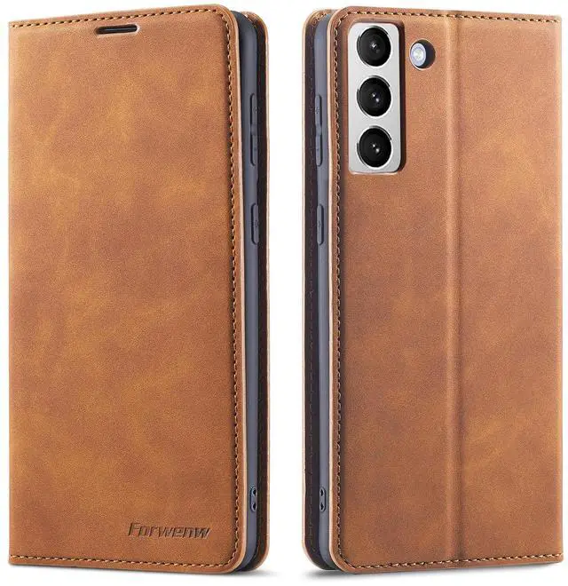 Main image of WERLEO Case for Samsung Galaxy S25 5G 6.2 inch Premium PU Leather Phone Cover with Card Holder Stand, Shockproof Flip Wallet Cover Brown