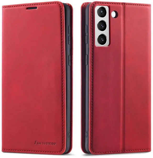 Main image of WERLEO Case for Samsung Galaxy S25 5G 6.2 inch Premium PU Leather Phone Cover with Card Holder Stand, Shockproof Flip Wallet Cover Red