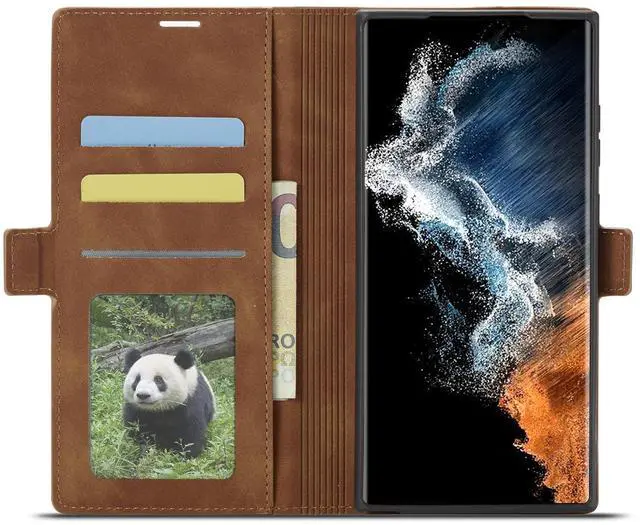 Alt view image 3 of 7 - WERLEO Case for Samsung Galaxy S25 Ultra 5G 6.9 inch Premium PU Leather Phone Cover with Card Holder Stand, Shockproof Flip Wallet Cover Brown