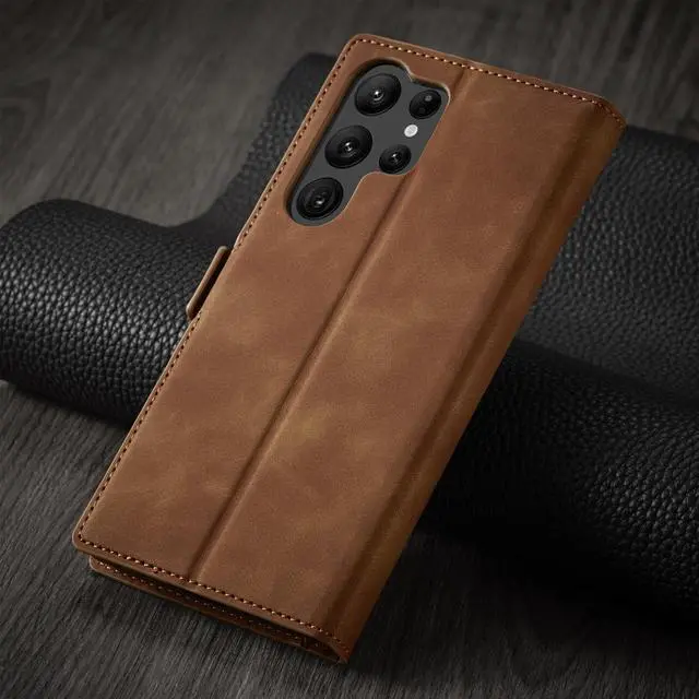 Alt view image 6 of 7 - WERLEO Case for Samsung Galaxy S25 Ultra 5G 6.9 inch Premium PU Leather Phone Cover with Card Holder Stand, Shockproof Flip Wallet Cover Brown