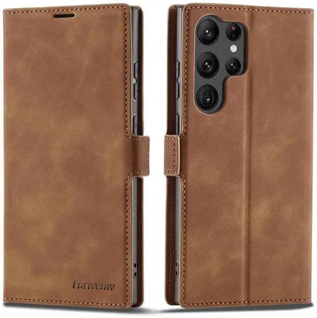 Main image of WERLEO Case for Samsung Galaxy S25 Ultra 5G 6.9 inch Premium PU Leather Phone Cover with Card Holder Stand, Shockproof Flip Wallet Cover Brown