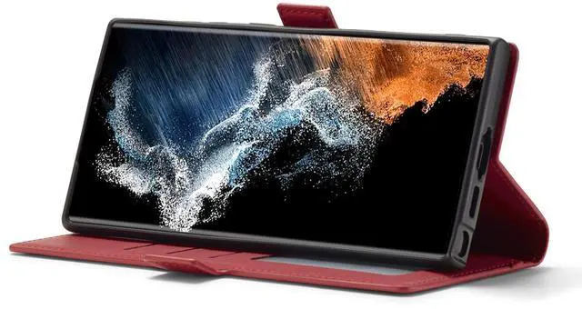 Alt view image 3 of 7 - WERLEO Case for Samsung Galaxy S25 Ultra 5G 6.9 inch Premium PU Leather Phone Cover with Card Holder Stand, Shockproof Flip Wallet Cover Red