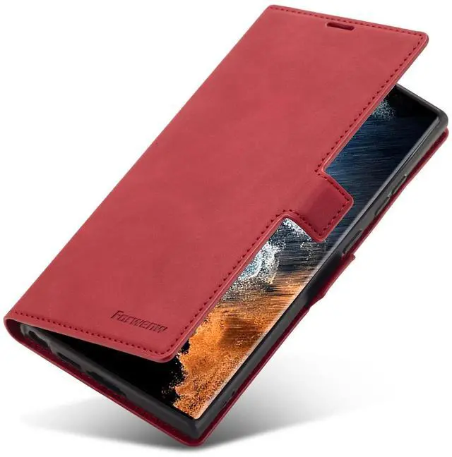 Alt view image 6 of 7 - WERLEO Case for Samsung Galaxy S25 Ultra 5G 6.9 inch Premium PU Leather Phone Cover with Card Holder Stand, Shockproof Flip Wallet Cover Red