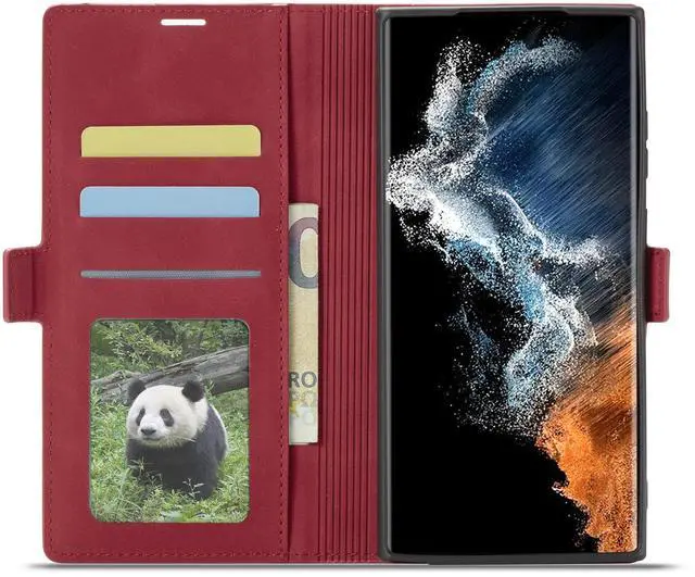Alt view image 2 of 7 - WERLEO Case for Samsung Galaxy S25 Ultra 5G 6.9 inch Premium PU Leather Phone Cover with Card Holder Stand, Shockproof Flip Wallet Cover Red
