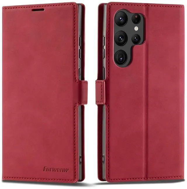 Main image of WERLEO Case for Samsung Galaxy S25 Ultra 5G 6.9 inch Premium PU Leather Phone Cover with Card Holder Stand, Shockproof Flip Wallet Cover Red