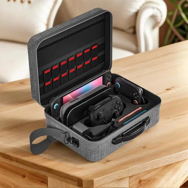 Alt view image 6 of 7 - WERLEO Switch 2 Carry Case Compatible with Nintendo Switch 2,with Games Cartridges Waterproof and Dustproof Travel Case for Switch 2 Accessories,with Handles and Shoulder Straps Gray