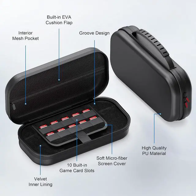 Alt view image 7 of 7 - WERLEO Switch 2 Large Capacity Carrying Case for Nintendo Switch 2 (2025), Portable PU Hard Travel Case with Pockets for Accessories and Game Cards, Slim Protective Bag for Switch 2 Holds 10 Game Cart