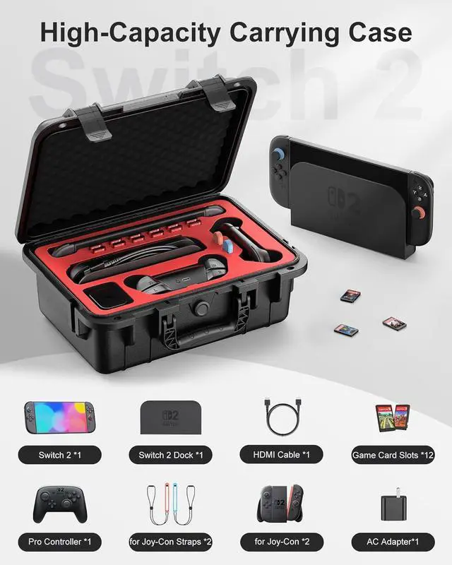 Alt view image 2 of 7 - WERLEO Hard Carrying Case for Nintendo Switch 2, Professional Deluxe IP67 Waterproof, Soft Lining Hard Travel Case for Nintendo Switch 2 Console Pro Controller & Accessories