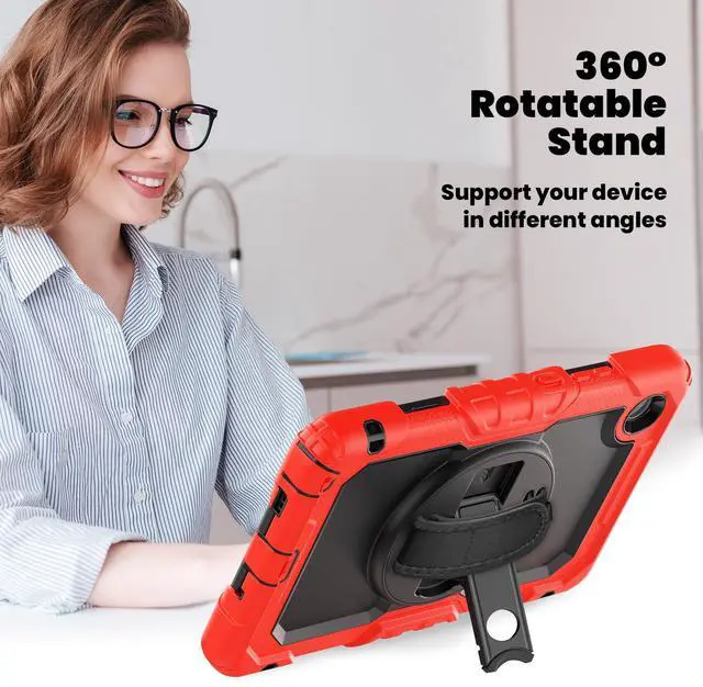 Alt view image 7 of 7 - WERLEO Case for Lenovo Tab One / Tab K9 8.7 inch 2025 TB305XU TB305FU with Screen Protector, ShockProof Protective Cover with 360° Rotating Stand & Shouder Strap, Pen Holder Red