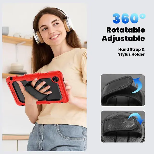 Alt view image 4 of 7 - WERLEO Case for Lenovo Tab One / Tab K9 8.7 inch 2025 TB305XU TB305FU with Screen Protector, ShockProof Protective Cover with 360° Rotating Stand & Shouder Strap, Pen Holder Red