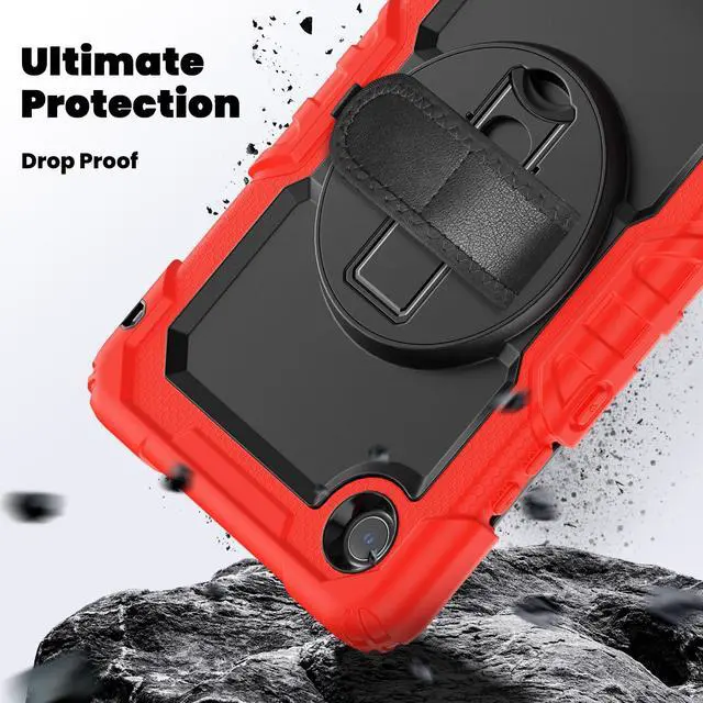 Alt view image 2 of 7 - WERLEO Case for Lenovo Tab One / Tab K9 8.7 inch 2025 TB305XU TB305FU with Screen Protector, ShockProof Protective Cover with 360° Rotating Stand & Shouder Strap, Pen Holder Red
