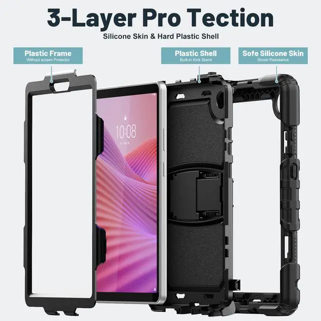 Alt view image 7 of 7 - Case for Lenovo Tab One 8.7 inch 2025 / Tab K9 8.7" 2025 TB305XU TB305FU, Heavy Duty Rugged Shockproof Drop Protection Cover with 360 Rotatable Stand, Hand Strap & Shoulder Strap, Stylus Pen