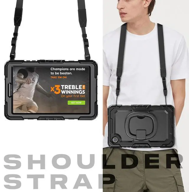 Alt view image 5 of 7 - Case for Lenovo Tab One 8.7 inch 2025 / Tab K9 8.7" 2025 TB305XU TB305FU, Shockproof Hard Duty Case with Screen Protector + 360 Rotating Hand Strap & Stand + Shoulder Strap