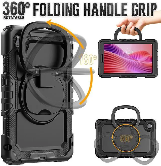 Alt view image 4 of 7 - Case for Lenovo Tab One 8.7 inch 2025 / Tab K9 8.7" 2025 TB305XU TB305FU, Shockproof Hard Duty Case with Screen Protector + 360 Rotating Hand Strap & Stand + Shoulder Strap