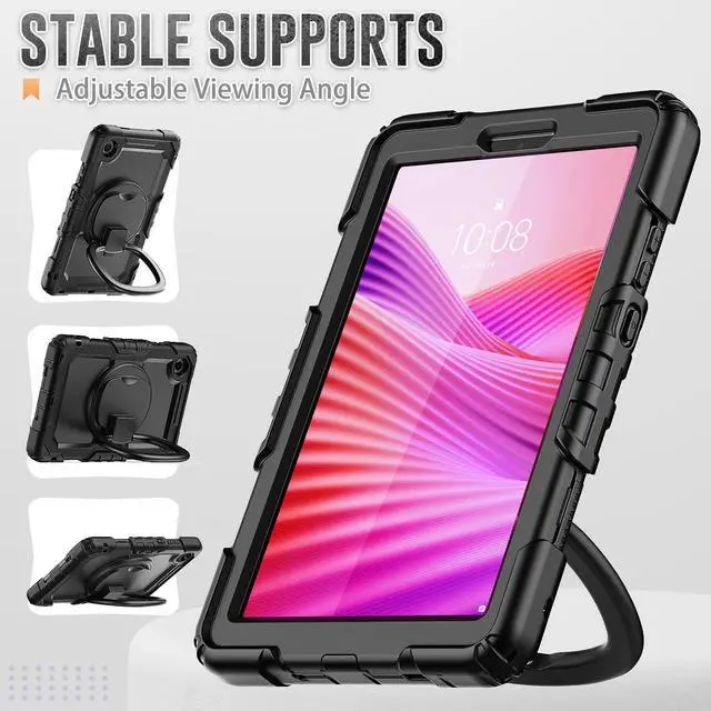 Alt view image 3 of 7 - Case for Lenovo Tab One 8.7 inch 2025 / Tab K9 8.7" 2025 TB305XU TB305FU, Shockproof Hard Duty Case with Screen Protector + 360 Rotating Hand Strap & Stand + Shoulder Strap