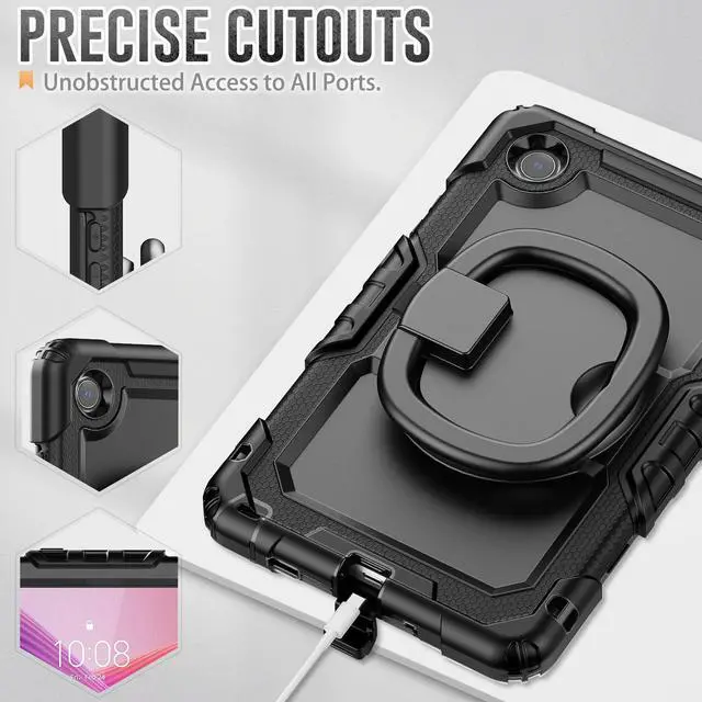 Alt view image 7 of 7 - Case for Lenovo Tab One 8.7 inch 2025 / Tab K9 8.7" 2025 TB305XU TB305FU, Shockproof Hard Duty Case with Screen Protector + 360 Rotating Hand Strap & Stand + Shoulder Strap