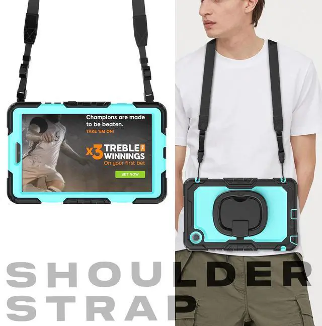 Alt view image 6 of 7 - Case for Lenovo Tab One 8.7 inch 2025 / Tab K9 8.7" 2025 TB305XU TB305FU, Shockproof Hard Duty Case with Screen Protector + 360 Rotating Hand Strap & Stand + Shoulder Strap Light Blue