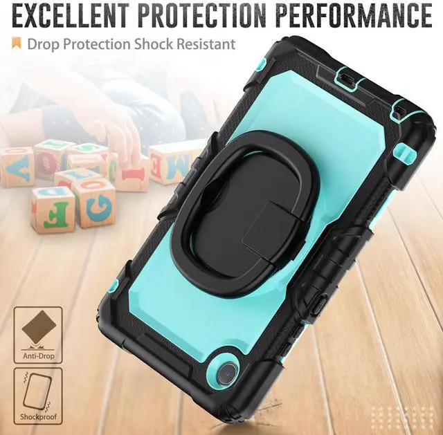 Alt view image 3 of 7 - Case for Lenovo Tab One 8.7 inch 2025 / Tab K9 8.7" 2025 TB305XU TB305FU, Shockproof Hard Duty Case with Screen Protector + 360 Rotating Hand Strap & Stand + Shoulder Strap Light Blue