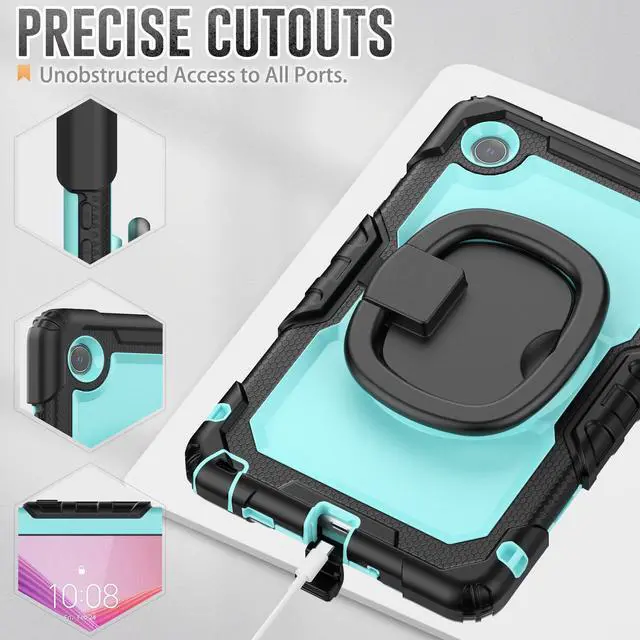 Alt view image 5 of 7 - Case for Lenovo Tab One 8.7 inch 2025 / Tab K9 8.7" 2025 TB305XU TB305FU, Shockproof Hard Duty Case with Screen Protector + 360 Rotating Hand Strap & Stand + Shoulder Strap Light Blue