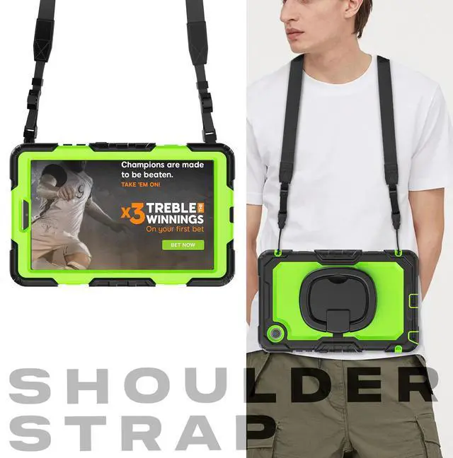 Alt view image 5 of 7 - Case for Lenovo Tab One 8.7 inch 2025 / Tab K9 8.7" 2025 TB305XU TB305FU, Shockproof Hard Duty Case with Screen Protector + 360 Rotating Hand Strap & Stand + Shoulder Strap Green