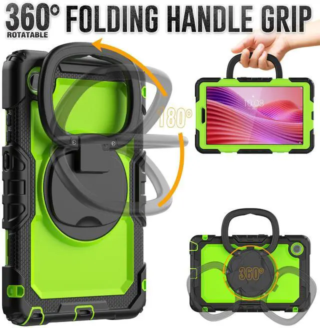 Alt view image 2 of 7 - Case for Lenovo Tab One 8.7 inch 2025 / Tab K9 8.7" 2025 TB305XU TB305FU, Shockproof Hard Duty Case with Screen Protector + 360 Rotating Hand Strap & Stand + Shoulder Strap Green