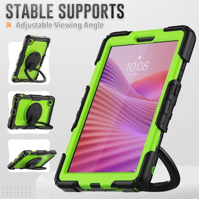 Alt view image 4 of 7 - Case for Lenovo Tab One 8.7 inch 2025 / Tab K9 8.7" 2025 TB305XU TB305FU, Shockproof Hard Duty Case with Screen Protector + 360 Rotating Hand Strap & Stand + Shoulder Strap Green
