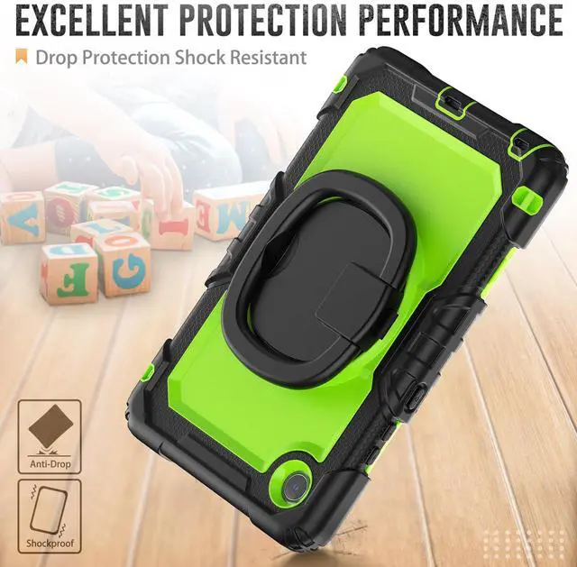 Alt view image 3 of 7 - Case for Lenovo Tab One 8.7 inch 2025 / Tab K9 8.7" 2025 TB305XU TB305FU, Shockproof Hard Duty Case with Screen Protector + 360 Rotating Hand Strap & Stand + Shoulder Strap Green