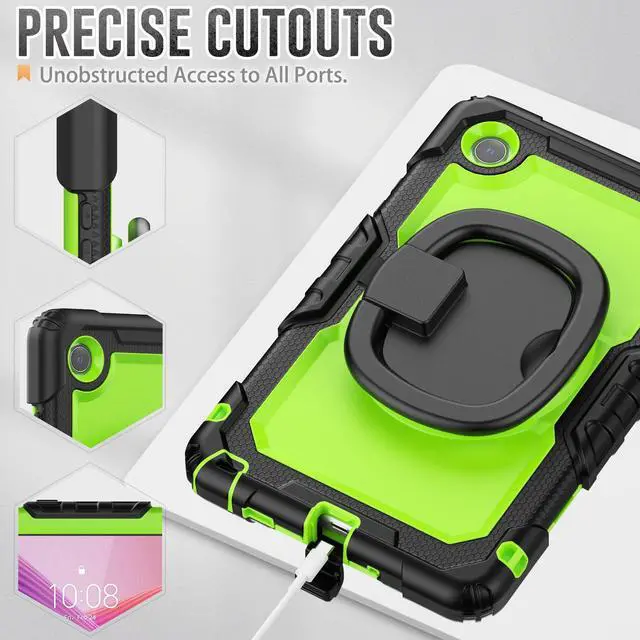 Alt view image 7 of 7 - Case for Lenovo Tab One 8.7 inch 2025 / Tab K9 8.7" 2025 TB305XU TB305FU, Shockproof Hard Duty Case with Screen Protector + 360 Rotating Hand Strap & Stand + Shoulder Strap Green
