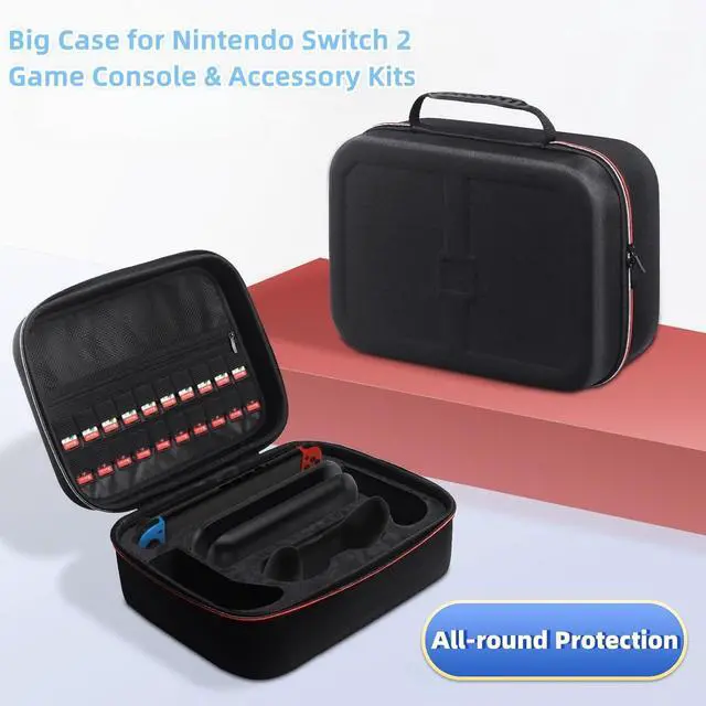 Alt view image 6 of 7 - WERLEO Carrying Case Compatible with Switch 2 | All-in-One EVA Hard Protective Dock Case with 18 Games Cartridges | Waterproof Travel Bag Cover with Handles and Shoulder Strap for Console & Accessorie
