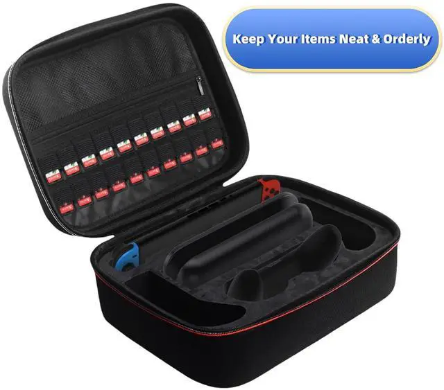 Alt view image 7 of 7 - WERLEO Carrying Case Compatible with Switch 2 | All-in-One EVA Hard Protective Dock Case with 18 Games Cartridges | Waterproof Travel Bag Cover with Handles and Shoulder Strap for Console & Accessorie