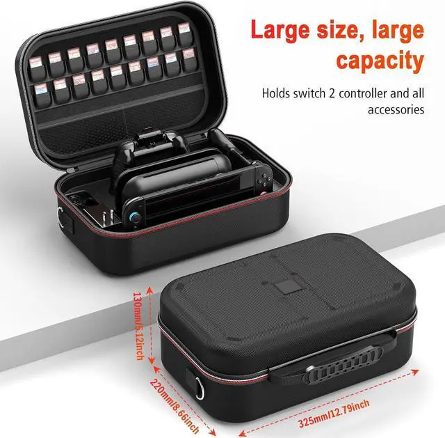 Alt view image 6 of 7 - BONAEVER Switch 2 Carry Case Compatible with Nintendo Switch 2,with 18 Games Cartridges Waterproof and Dustproof Travel Case for Switch 2 and Switch 2 Accessories,with Handles and Shoulder Straps
