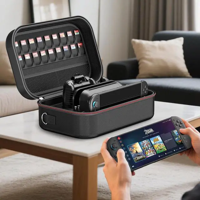 Alt view image 7 of 7 - BONAEVER Switch 2 Carry Case Compatible with Nintendo Switch 2,with 18 Games Cartridges Waterproof and Dustproof Travel Case for Switch 2 and Switch 2 Accessories,with Handles and Shoulder Straps