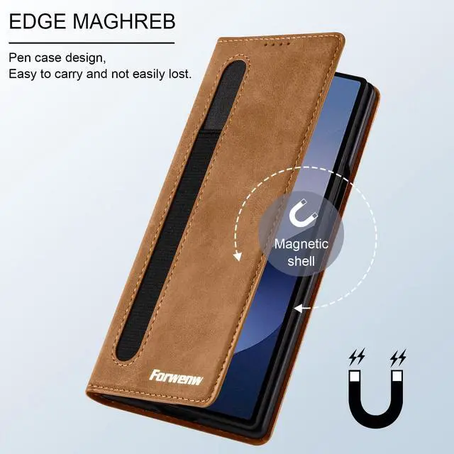 Alt view image 2 of 6 - WERLEO Case for Samsung Galaxy Z Fold 6, Premium PU Leather Phone Cover with Card Holder, S Pen Holder, Stand, Shockproof Flip Wallet Cover Brown