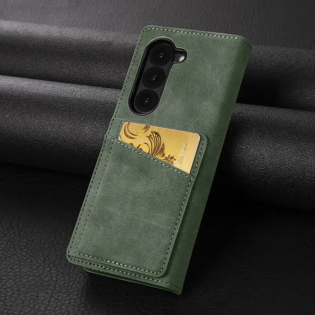 Alt view image 5 of 6 - WERLEO Case for Samsung Galaxy Z Fold 6, Premium PU Leather Phone Cover with Card Holder, S Pen Holder, Stand, Shockproof Flip Wallet Cover Green