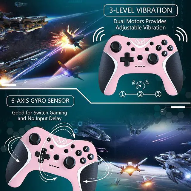 Alt view image 5 of 6 - WERLEO Wireless Switch Controllers Pink,Nintendo Switch Controller for Nintendo Switch/Lite/OLED/Windows PC with Programmable/Vibration/Turbo Funtion,Switch Pro Controller Gamepad with 2 Thumb Caps