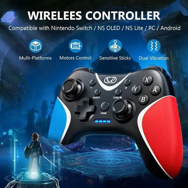 Alt view image 6 of 7 - WERLEO Wireless Switch Controllers Pink,Nintendo Switch Controller for Nintendo Switch/Lite/OLED/Windows PC with Programmable/Vibration/Turbo Funtion,Switch Pro Controller Gamepad with 2 Thumb Caps