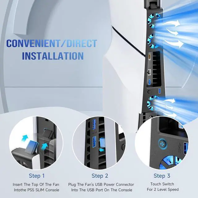 Alt view image 3 of 7 - WERLEO PS5 Slim Cooling Fan,Quiet Cooling System for PS5 Slim Digital/Discs Edition with 3 Fans/USB 3.0 Port,PS5 Slim Cooler Accessories with LED Light,Not for PS5 2020 and PS5 Pro