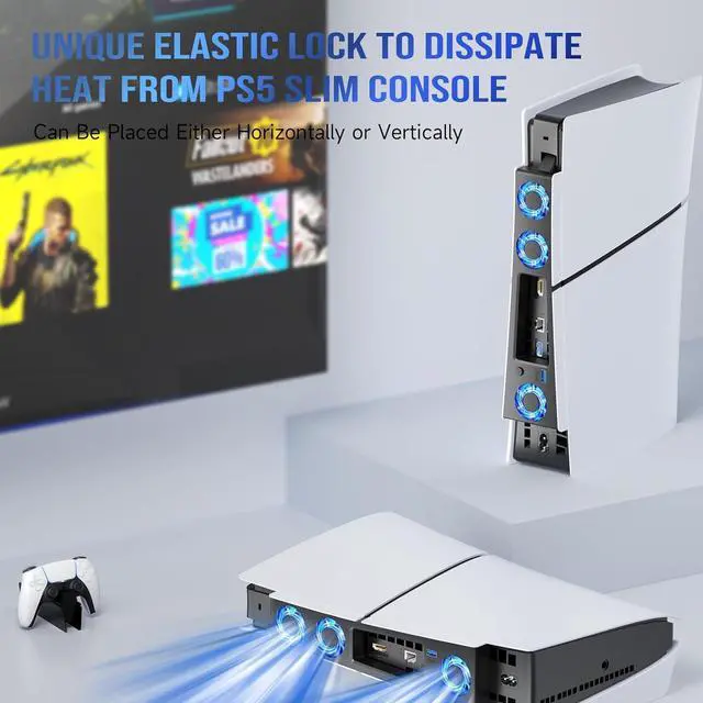 Alt view image 2 of 7 - WERLEO PS5 Slim Cooling Fan,Quiet Cooling System for PS5 Slim Digital/Discs Edition with 3 Fans/USB 3.0 Port,PS5 Slim Cooler Accessories with LED Light,Not for PS5 2020 and PS5 Pro