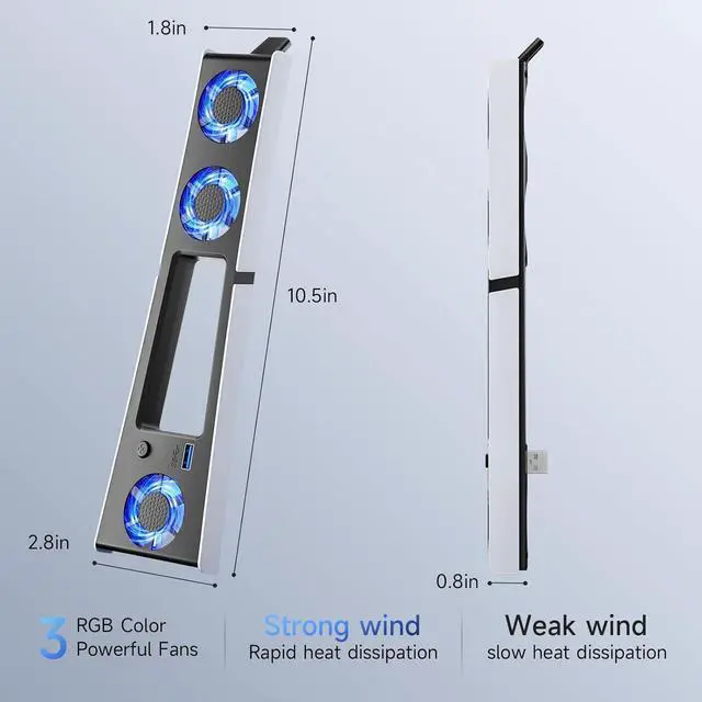 Alt view image 4 of 7 - WERLEO PS5 Slim Cooling Fan,Quiet Cooling System for PS5 Slim Digital/Discs Edition with 3 Fans/USB 3.0 Port,PS5 Slim Cooler Accessories with LED Light,Not for PS5 2020 and PS5 Pro