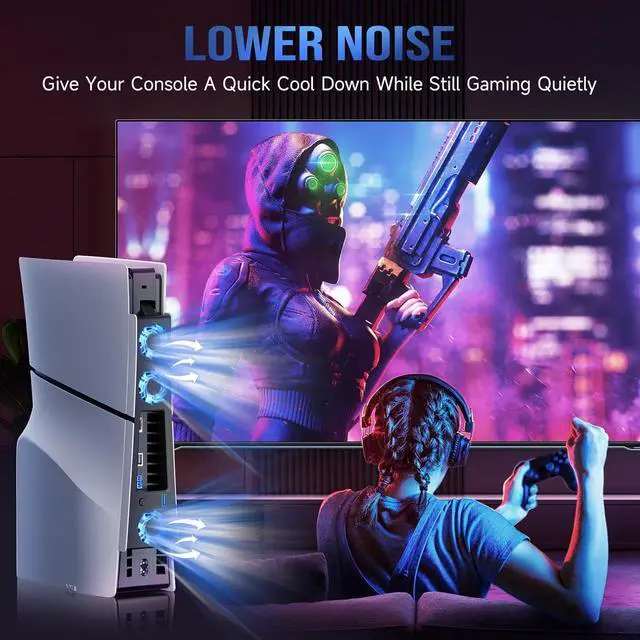 Alt view image 5 of 7 - WERLEO PS5 Slim Cooling Fan,Quiet Cooling System for PS5 Slim Digital/Discs Edition with 3 Fans/USB 3.0 Port,PS5 Slim Cooler Accessories with LED Light,Not for PS5 2020 and PS5 Pro